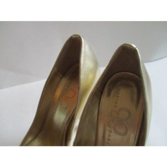 Mariah Carey Gold Champagne Rhinestone Peep Toe Stiletto Pumps - Size 6 - Picture 3 of 8